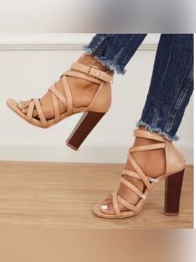 Nude Strappy Block Heels | Size 8 | Brand New